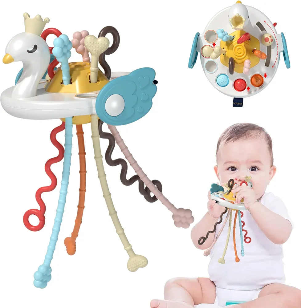 Baby teether within pull string 