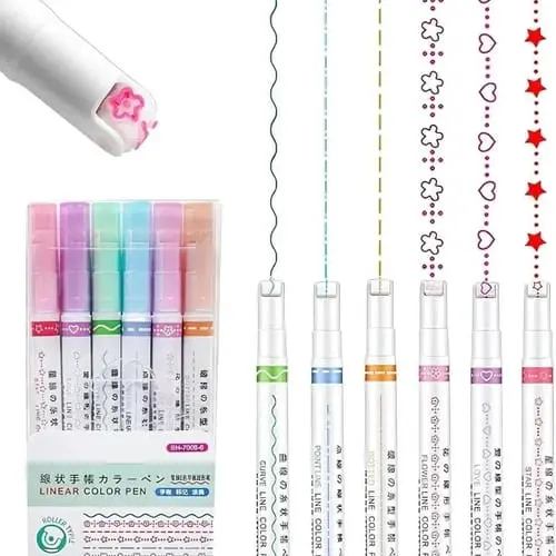 LINEAR ROLLER COLOUR PENS WITH 6 DIFFERENT CURVE SHAPES