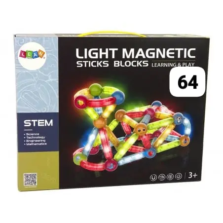 LIGHT MAGNETIC STICKS BLOCKS 64 PCS