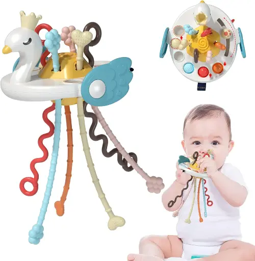 Baby teether within pull string 